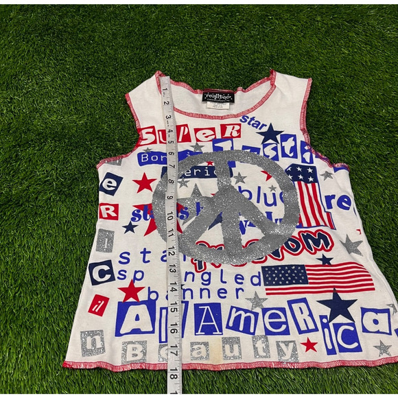 Realitee Y2K USA Patriotic Peace Sign Tank Top Glitter Stars Stripes Made USA M - Picture 4 of 9
